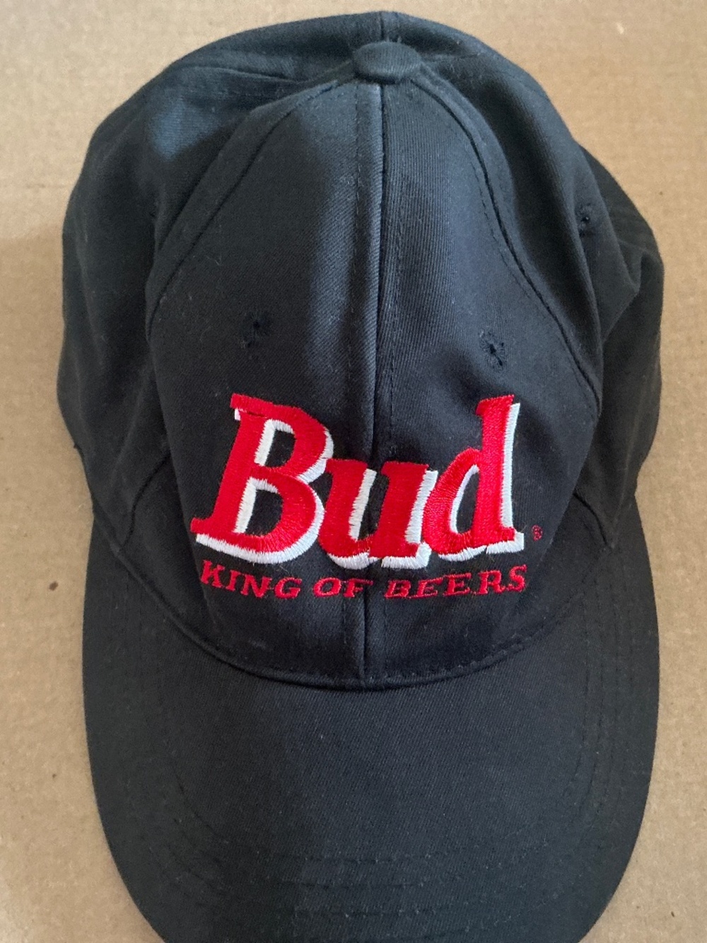 Vintage Black Embroidered Budweiser King of Beers Adjustable Cap Metal Buckle